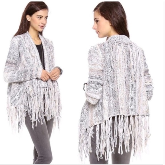 Free People Sweaters - Free People Birkenstock Marled Neutral Fringe Cardigan Size XS
